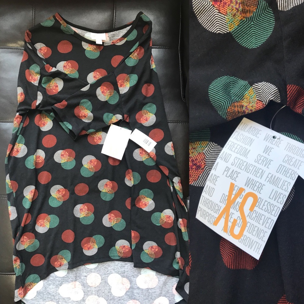 LulaRoe Irma XS Dark Gray Multicolored Dots